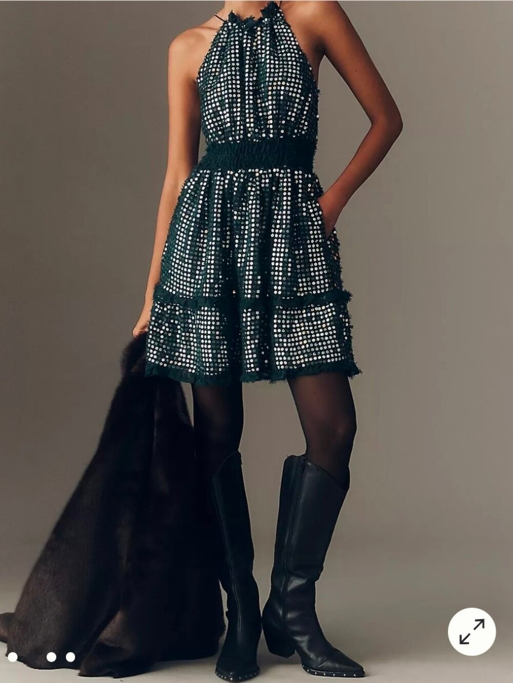 Anthropologie Somerset Shine Mini Halter Dress In Dark Green XS NWT